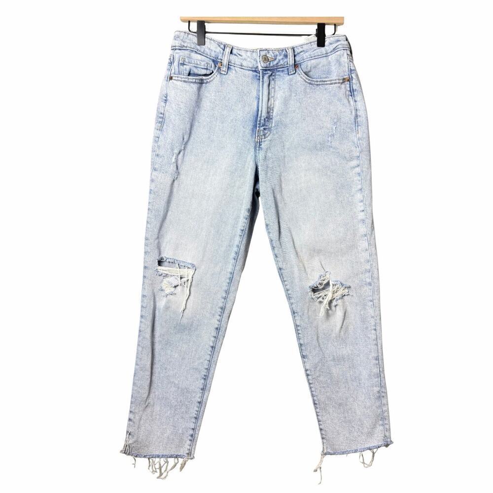 Old Navy O.G. Straight High Rise Size Stretch Ripped Raw Hem Jeans Womens Size 6